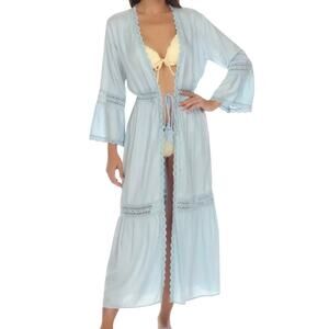 Raviya Women’s Open Front Lace Inset Maxi Dress Swimsuit Cover Up Blue Size XL